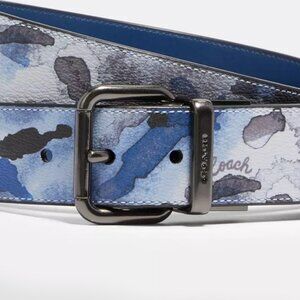 Coach Harness Buckle Cut To Size Reversible Belt With Watercolor Script Print